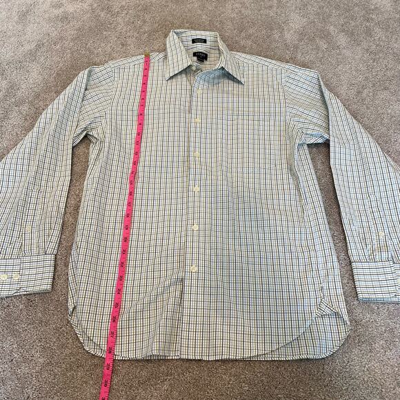 J Crew Men's Button Down Dress Shirt Green Blue Plaid Size S 14-14.5 100% Cotton - Picture 7 of 8
